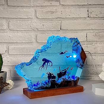 樹脂木製ランプ,海オーシャンランプ, 手作り木製テーブル樹脂ランプ, 寝室装飾 Amazon.co.jp : 海をテーマにしたジオラマ, 手作り木製テーブル樹脂